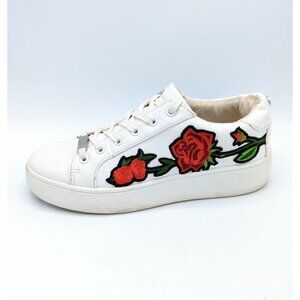 Steve Madden Women's White Leather Bertie Sneaker Size 9 ROSES Embroidery